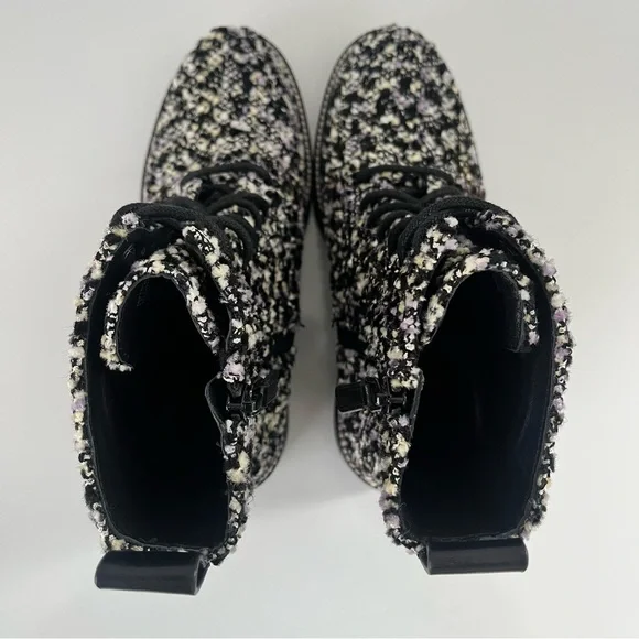 Tory Burch 50mm Tweed Lug Sole Combat Boots in Black/Multi - Picture 8 of 13